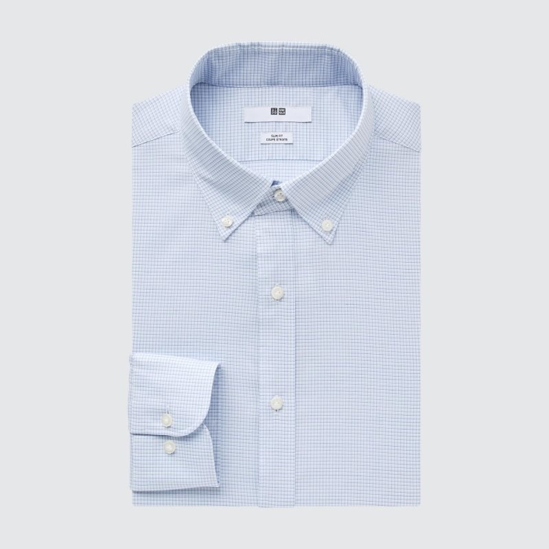 Chemises Uniqlo Easy Care Checked Stretch Slim-fit Long-sleeve Homme Bleu | 9856506