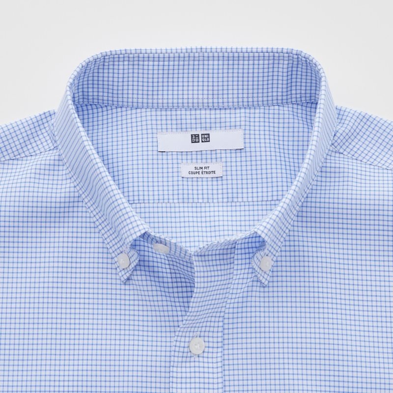 Chemises Uniqlo Easy Care Checked Stretch Slim-fit Long-sleeve Homme Bleu | 8110320