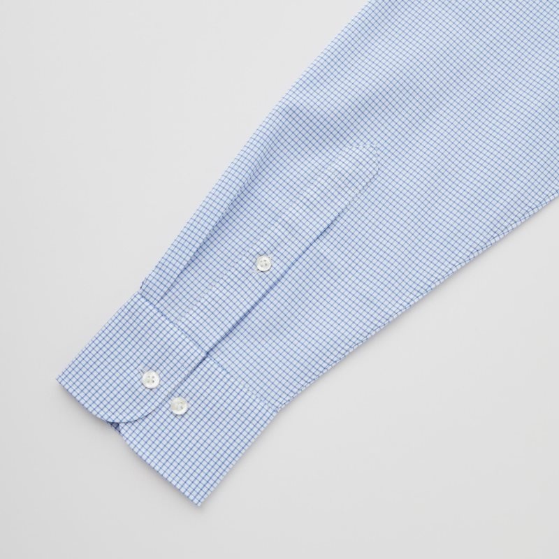 Chemises Uniqlo Easy Care Checked Stretch Slim-fit Long-sleeve Homme Bleu | 8110320