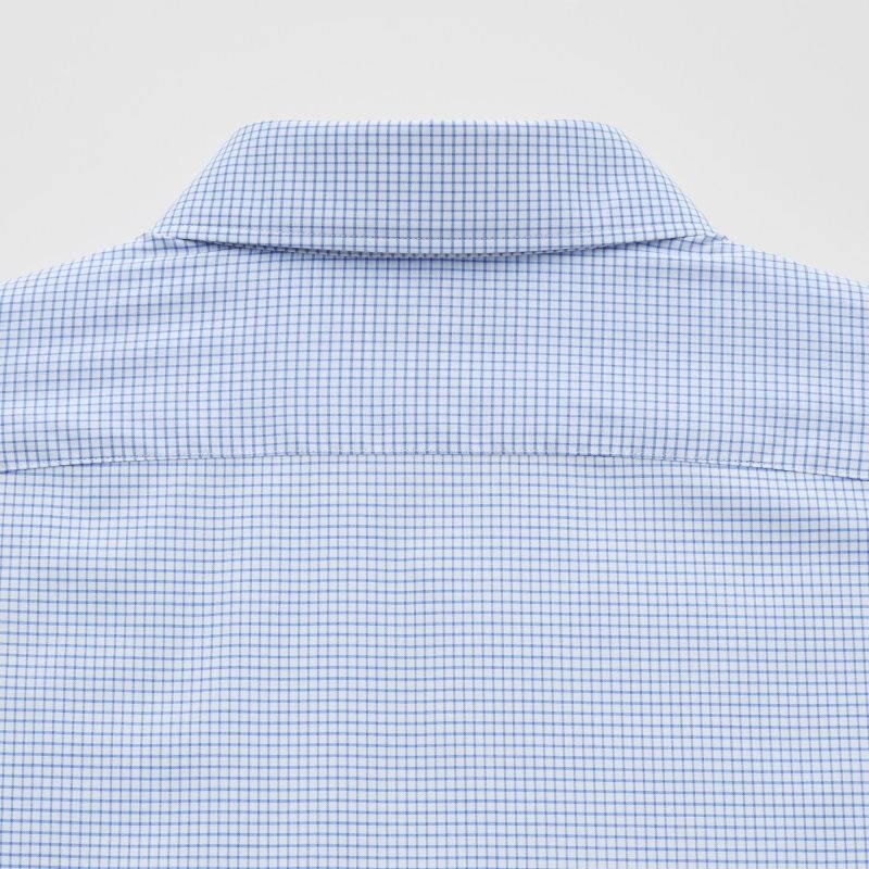 Chemises Uniqlo Easy Care Checked Stretch Slim-fit Long-sleeve Homme Bleu | 8110320
