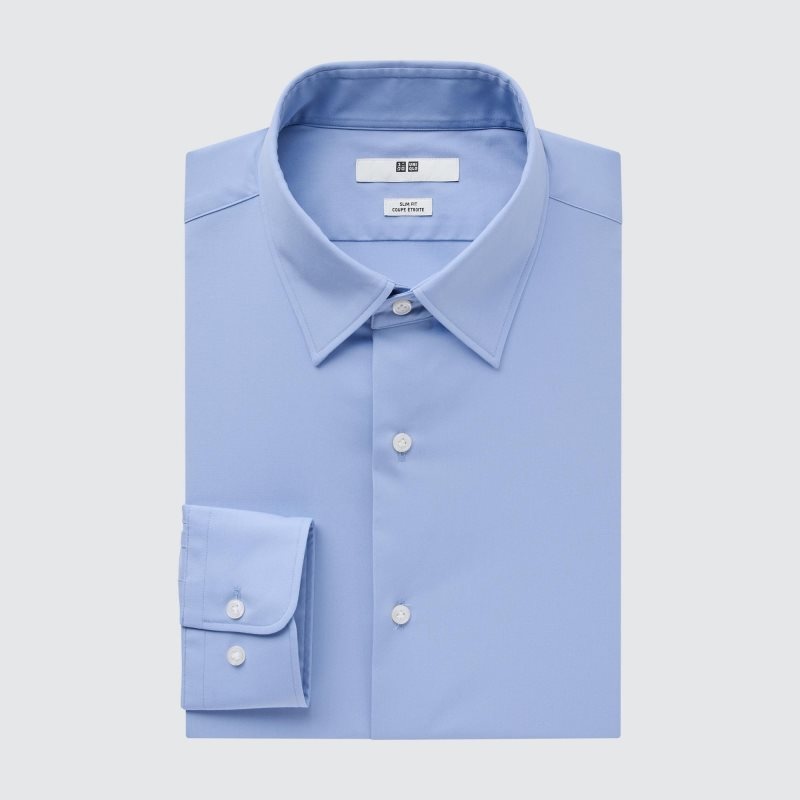 Chemises Uniqlo Easy Care Stretch Slim Fit Long-sleeve Homme Bleu | 3630787