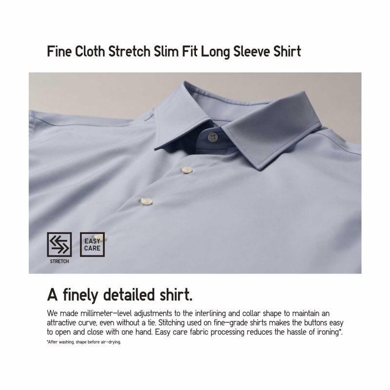 Chemises Uniqlo Easy Care Stretch Slim Fit Long-sleeve Homme Noir | 9556260