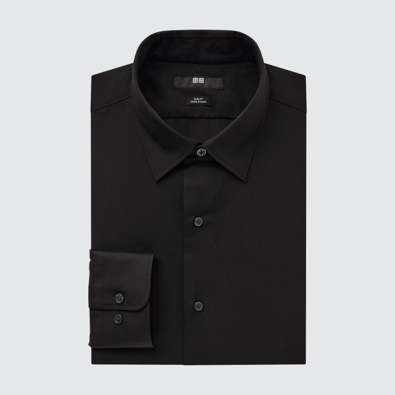 Chemises Uniqlo Easy Care Stretch Slim Fit Long-sleeve Homme Noir | 9556260