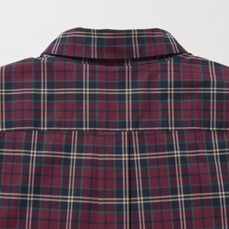 Chemises Uniqlo Extra Fine Cotton Broadcloth Checked Long-sleeve Homme Bordeaux | 9310063