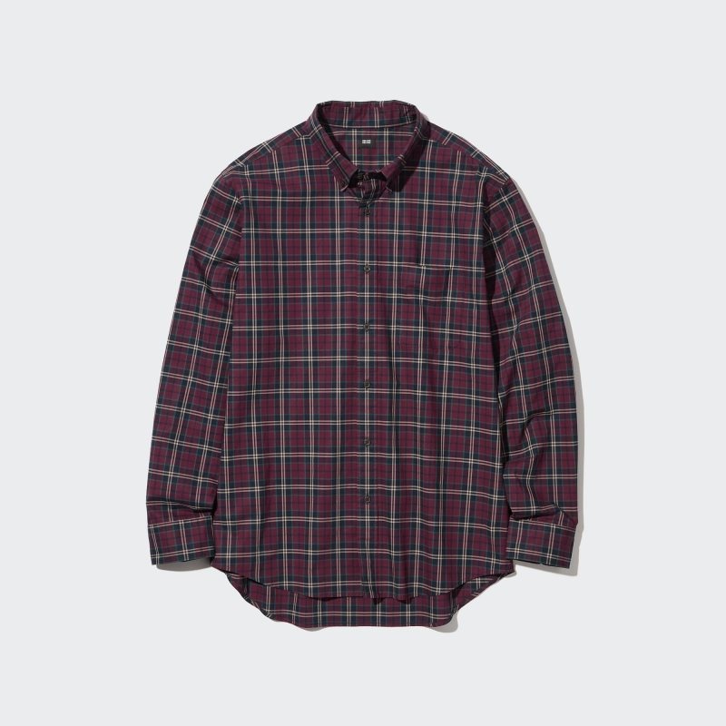 Chemises Uniqlo Extra Fine Cotton Broadcloth Checked Long-sleeve Homme Bordeaux | 9310063
