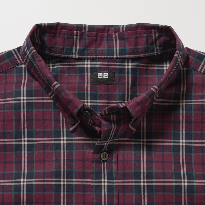 Chemises Uniqlo Extra Fine Cotton Broadcloth Checked Long-sleeve Homme Bordeaux | 9310063