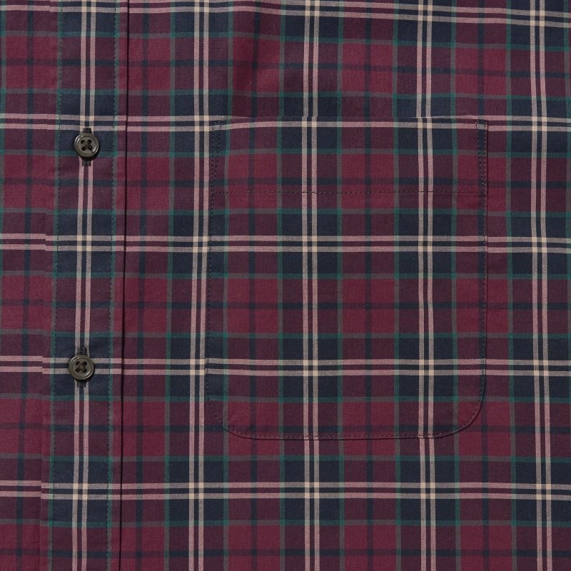 Chemises Uniqlo Extra Fine Cotton Broadcloth Checked Long-sleeve Homme Bordeaux | 9310063