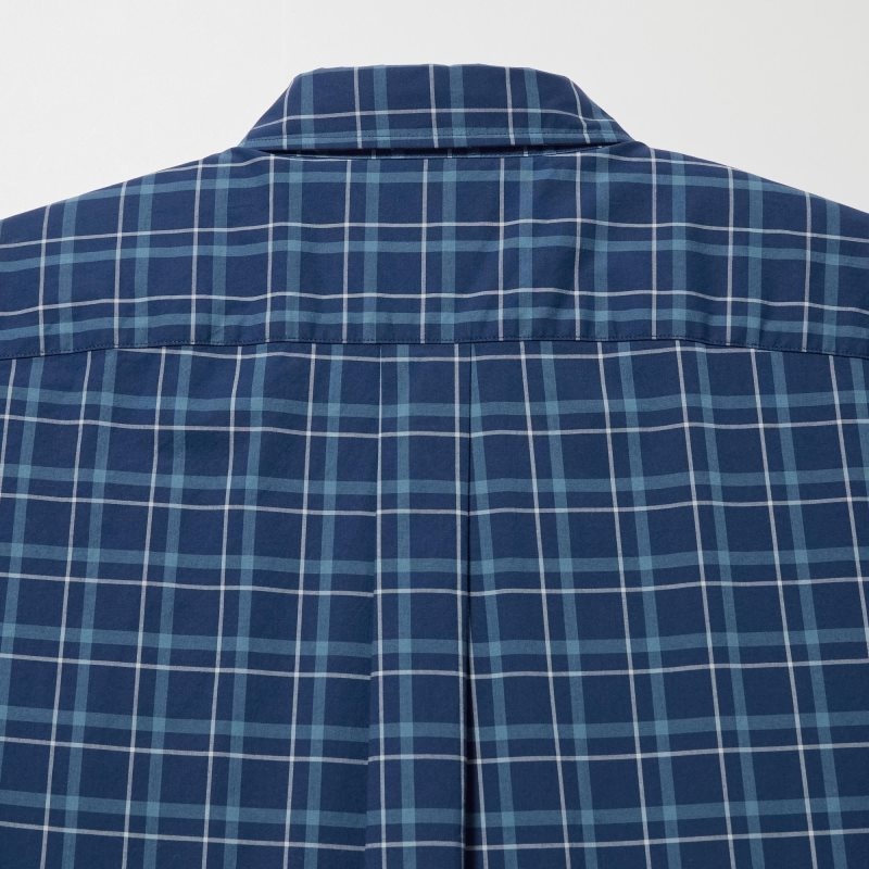 Chemises Uniqlo Extra Fine Cotton Broadcloth Checked Long-sleeve Homme Bleu Marine | 2952488