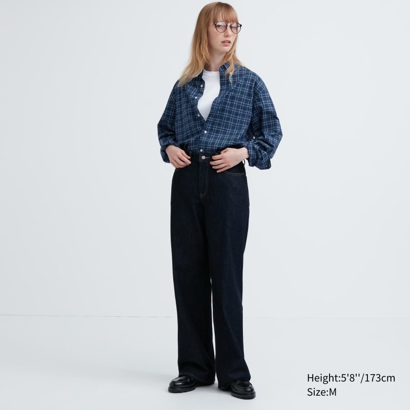 Chemises Uniqlo Extra Fine Cotton Broadcloth Checked Long-sleeve Homme Bleu Marine | 2952488