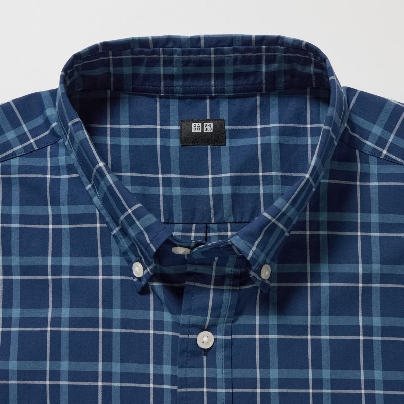 Chemises Uniqlo Extra Fine Cotton Broadcloth Checked Long-sleeve Homme Bleu Marine | 2952488