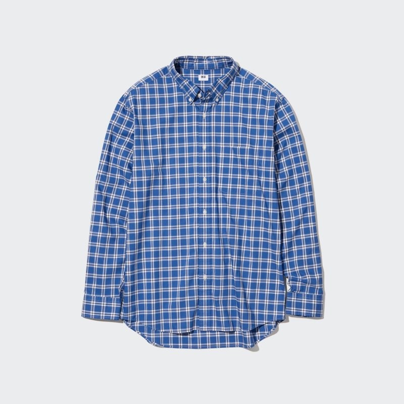 Chemises Uniqlo Extra Fine Cotton Broadcloth Long-sleeve Homme Bleu | 3973005