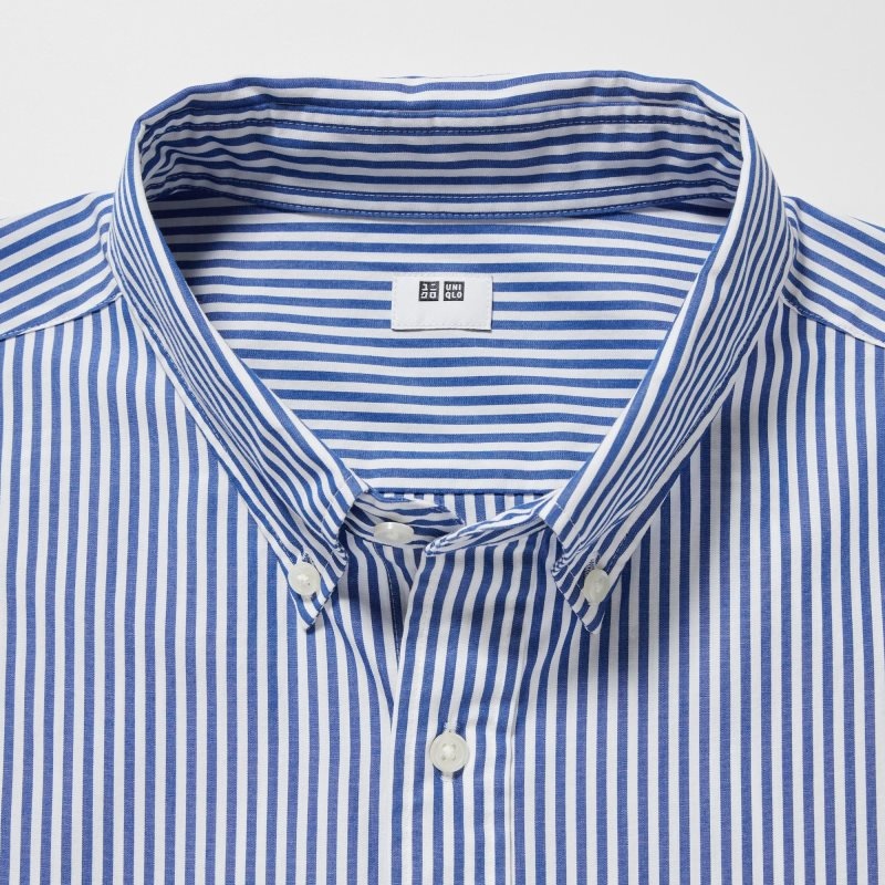 Chemises Uniqlo Extra Fine Cotton Broadcloth Striped Long-sleeve Homme Bleu | 1285493