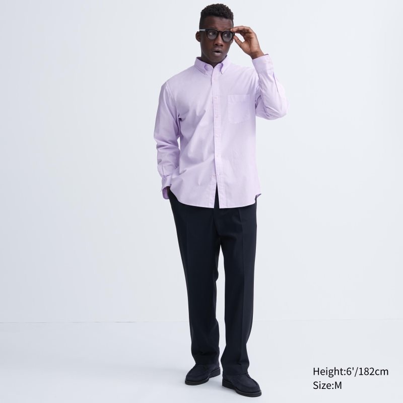 Chemises Uniqlo Extra Fine Cotton Broadcloth Long-sleeve Homme Violette | 7820507