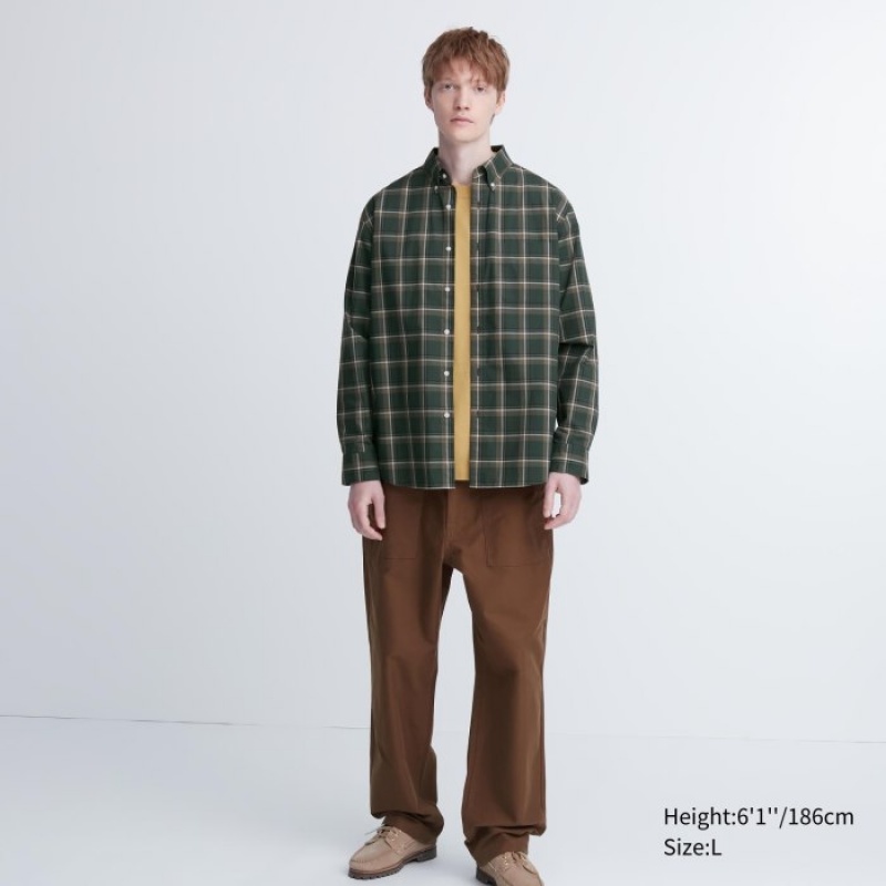 Chemises Uniqlo Extra Fine Cotton Broadcloth Checked Casual Femme Vert Olive | 5007199