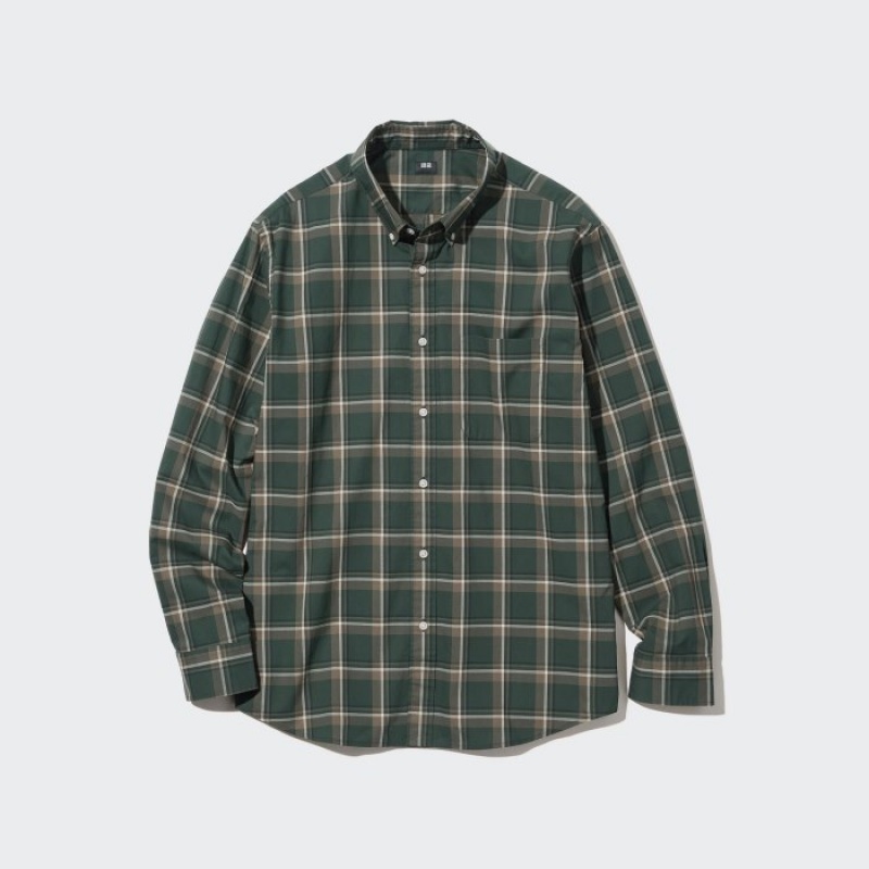 Chemises Uniqlo Extra Fine Cotton Broadcloth Checked Casual Femme Vert Olive | 5007199