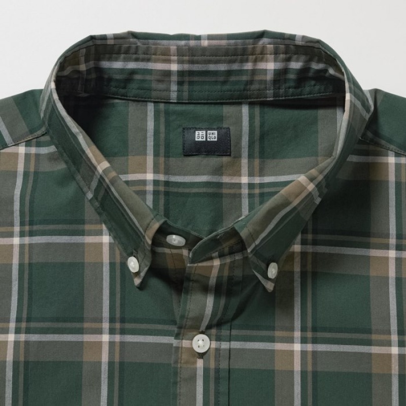 Chemises Uniqlo Extra Fine Cotton Broadcloth Checked Casual Femme Vert Olive | 5007199