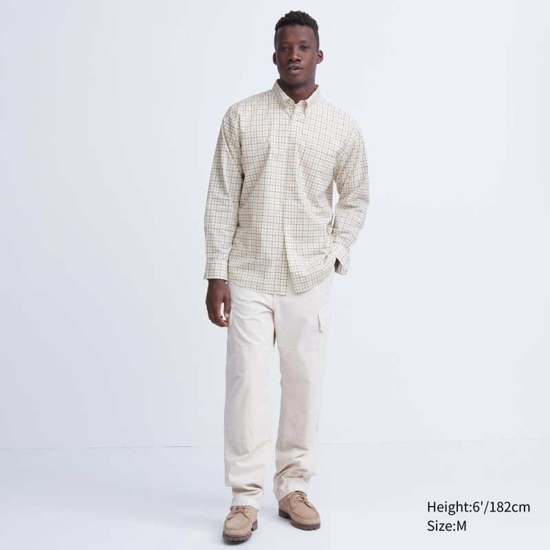 Chemises Uniqlo Extra Fine Cotton Broadcloth Checked Long-sleeve Homme Blanche | 6296546
