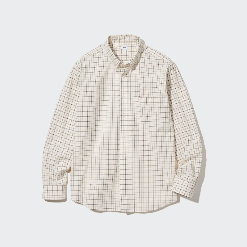 Chemises Uniqlo Extra Fine Cotton Broadcloth Checked Long-sleeve Homme Blanche | 6296546
