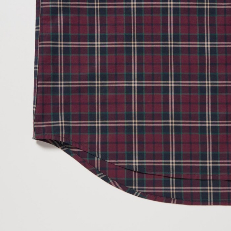 Chemises Uniqlo Extra Fine Cotton Broadcloth Checked Casual Femme Bordeaux | 4946191