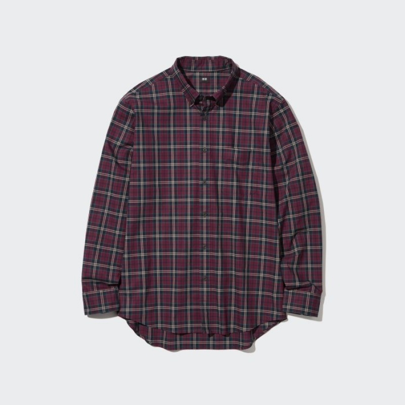 Chemises Uniqlo Extra Fine Cotton Broadcloth Checked Casual Femme Bordeaux | 4946191