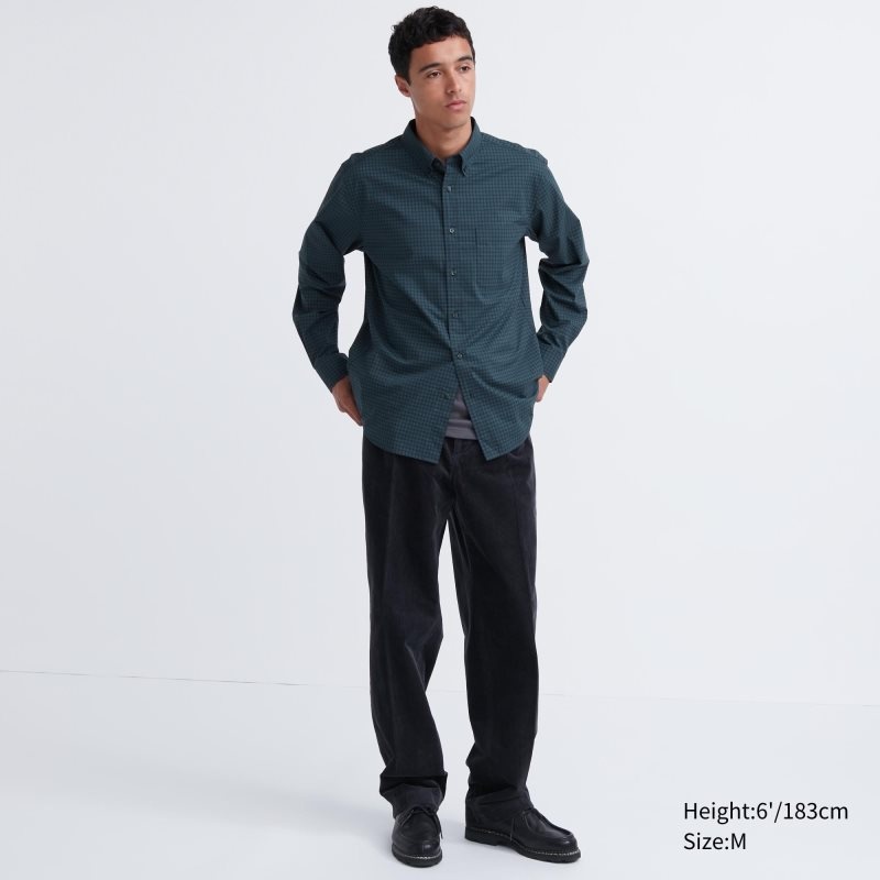 Chemises Uniqlo Extra Fine Cotton Broadcloth Checked Long-sleeve Homme Vert | 3685475