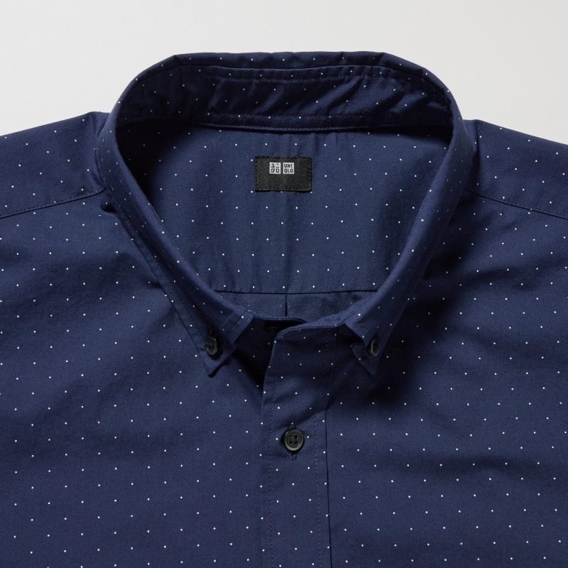 Chemises Uniqlo Extra Fine Cotton Broadcloth Dotted Long-sleeve Homme Bleu Marine | 7578080