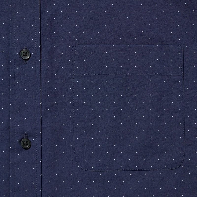 Chemises Uniqlo Extra Fine Cotton Broadcloth Dotted Long-sleeve Homme Bleu Marine | 7578080