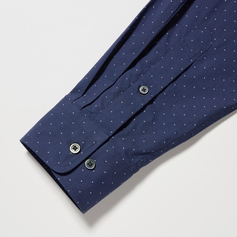 Chemises Uniqlo Extra Fine Cotton Broadcloth Dotted Long-sleeve Homme Bleu Marine | 7578080