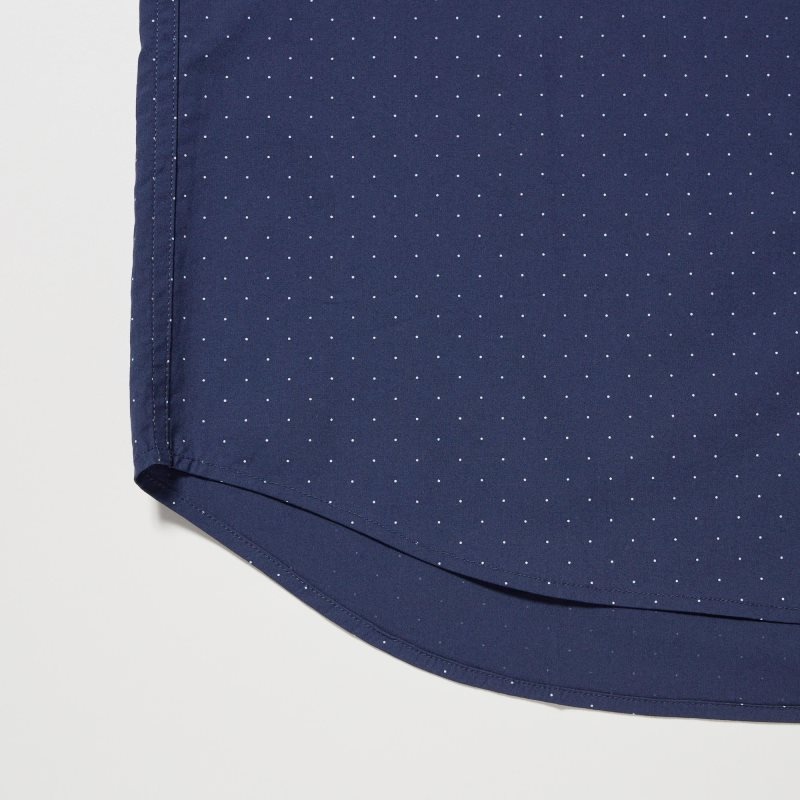 Chemises Uniqlo Extra Fine Cotton Broadcloth Dotted Long-sleeve Homme Bleu Marine | 7578080