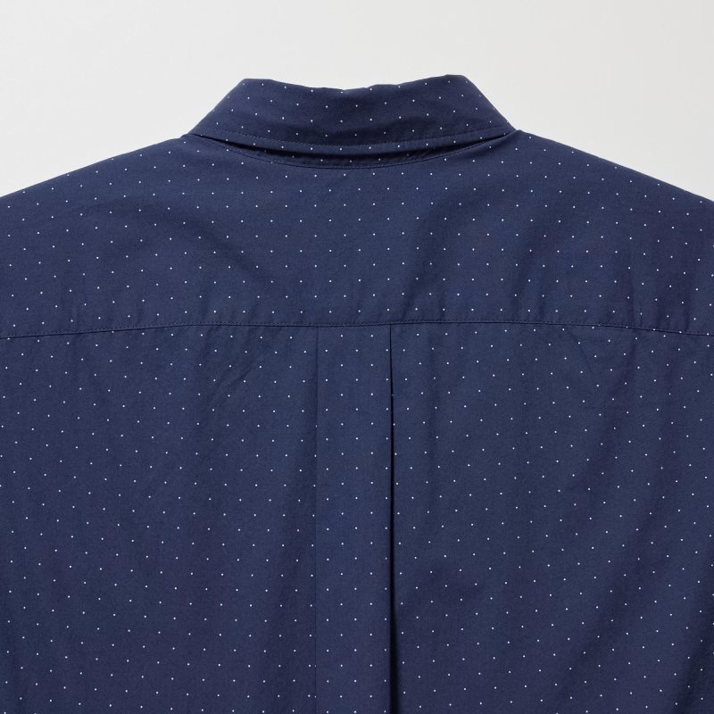 Chemises Uniqlo Extra Fine Cotton Broadcloth Dotted Long-sleeve Homme Bleu Marine | 7578080