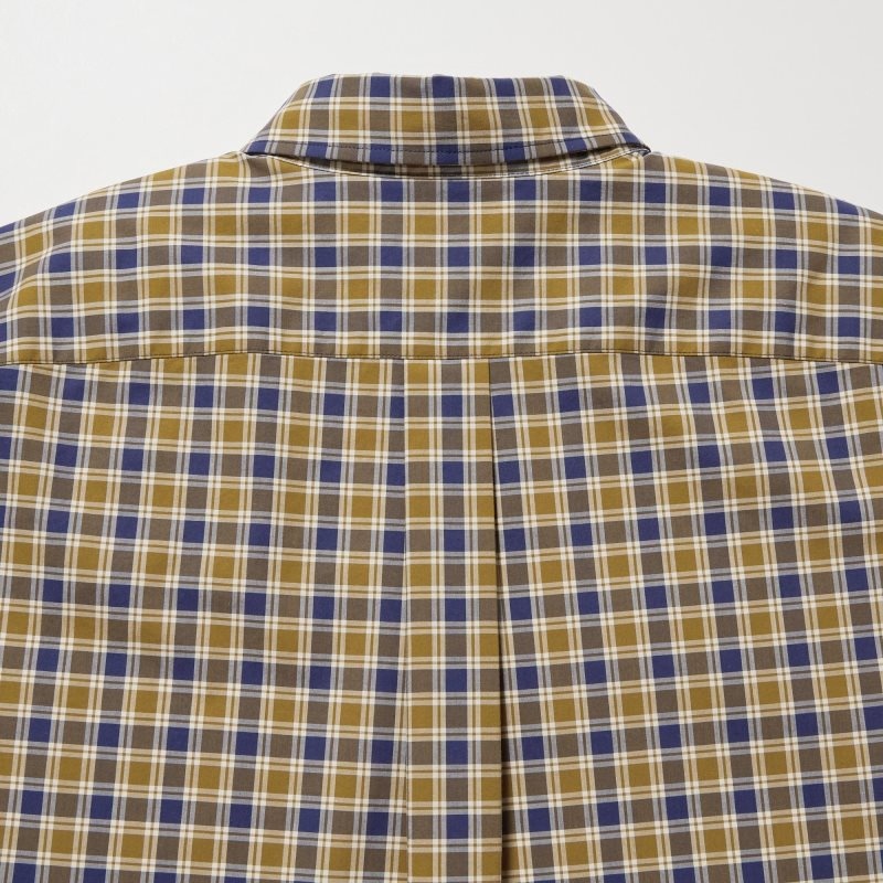 Chemises Uniqlo Extra Fine Cotton Broadcloth Checked Long-sleeve Homme Jaune | 8133829