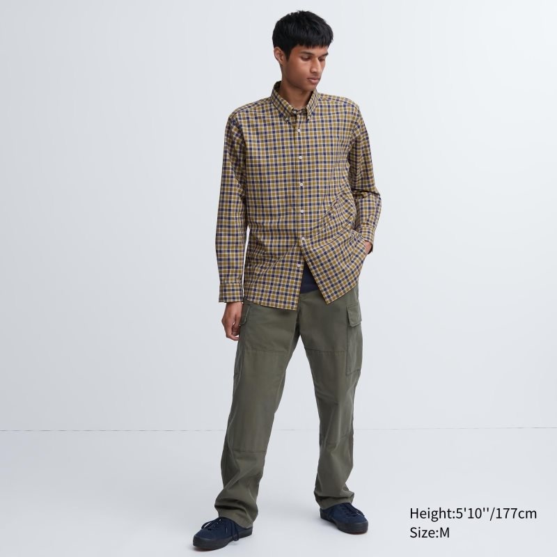 Chemises Uniqlo Extra Fine Cotton Broadcloth Checked Long-sleeve Homme Jaune | 8133829