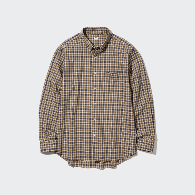 Chemises Uniqlo Extra Fine Cotton Broadcloth Checked Long-sleeve Homme Jaune | 8133829