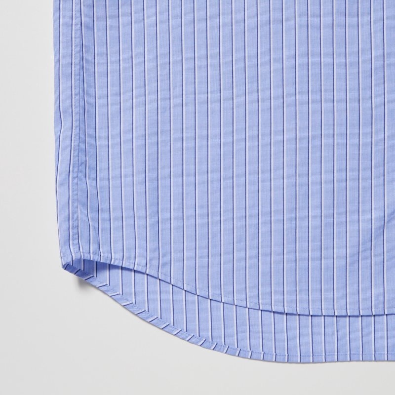 Chemises Uniqlo Extra Fine Cotton Broadcloth Striped Long-sleeve Homme Bleu | 5781818