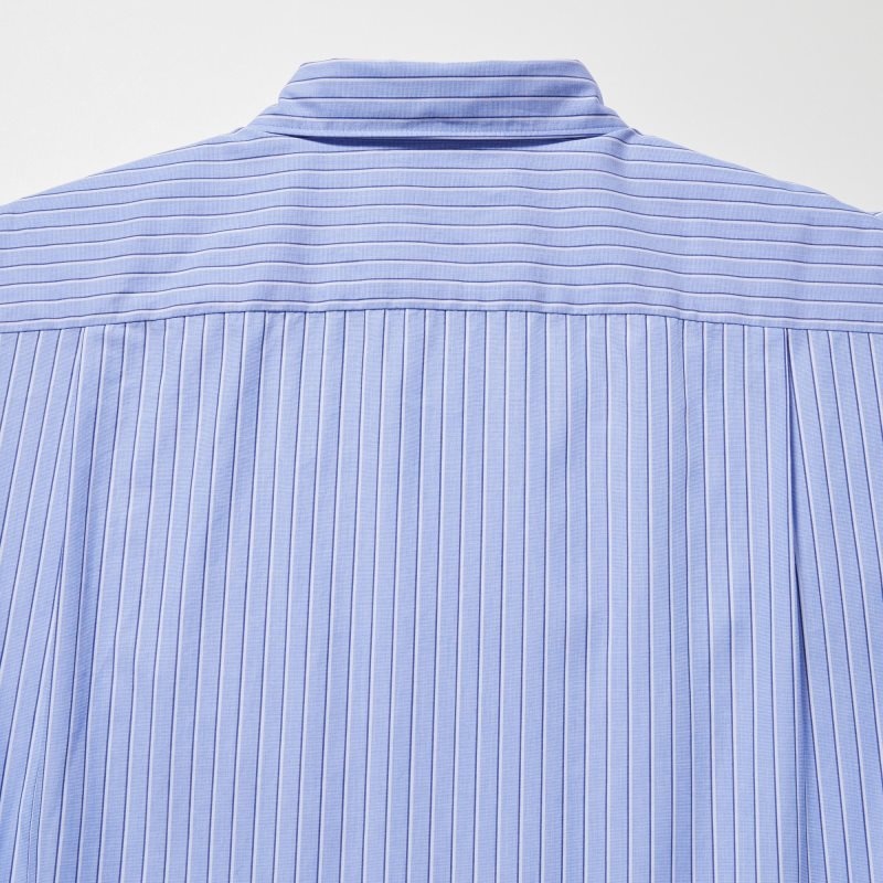 Chemises Uniqlo Extra Fine Cotton Broadcloth Striped Long-sleeve Homme Bleu | 5781818