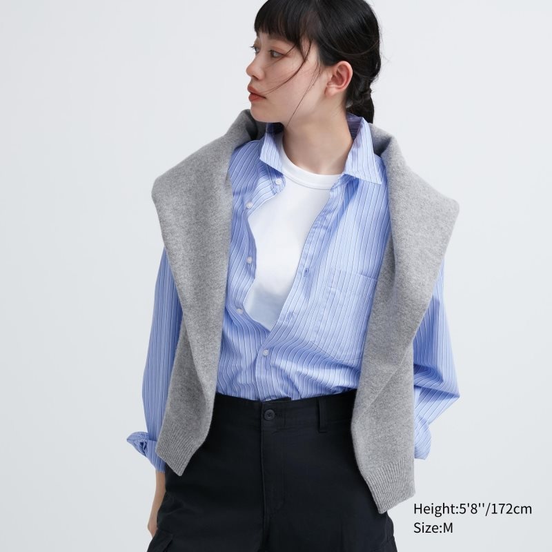 Chemises Uniqlo Extra Fine Cotton Broadcloth Striped Long-sleeve Homme Bleu | 5781818