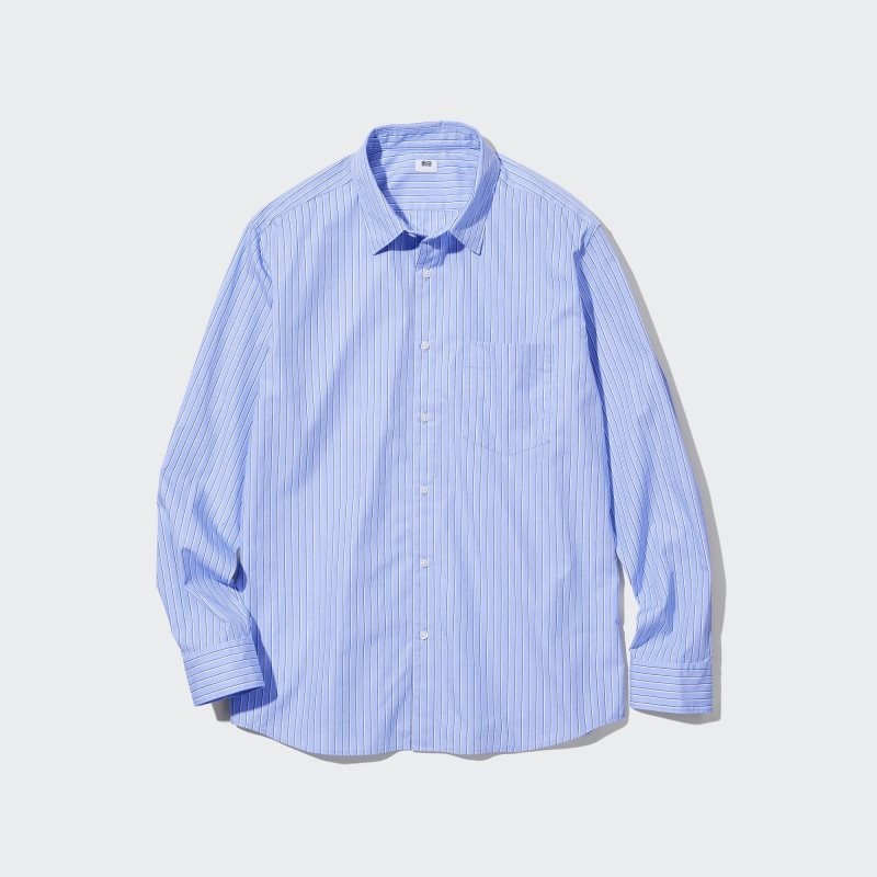 Chemises Uniqlo Extra Fine Cotton Broadcloth Striped Long-sleeve Homme Bleu | 5781818