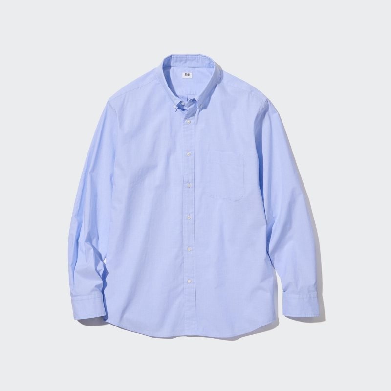 Chemises Uniqlo Extra Fine Cotton Broadcloth Long-sleeve Homme Bleu | 6143010
