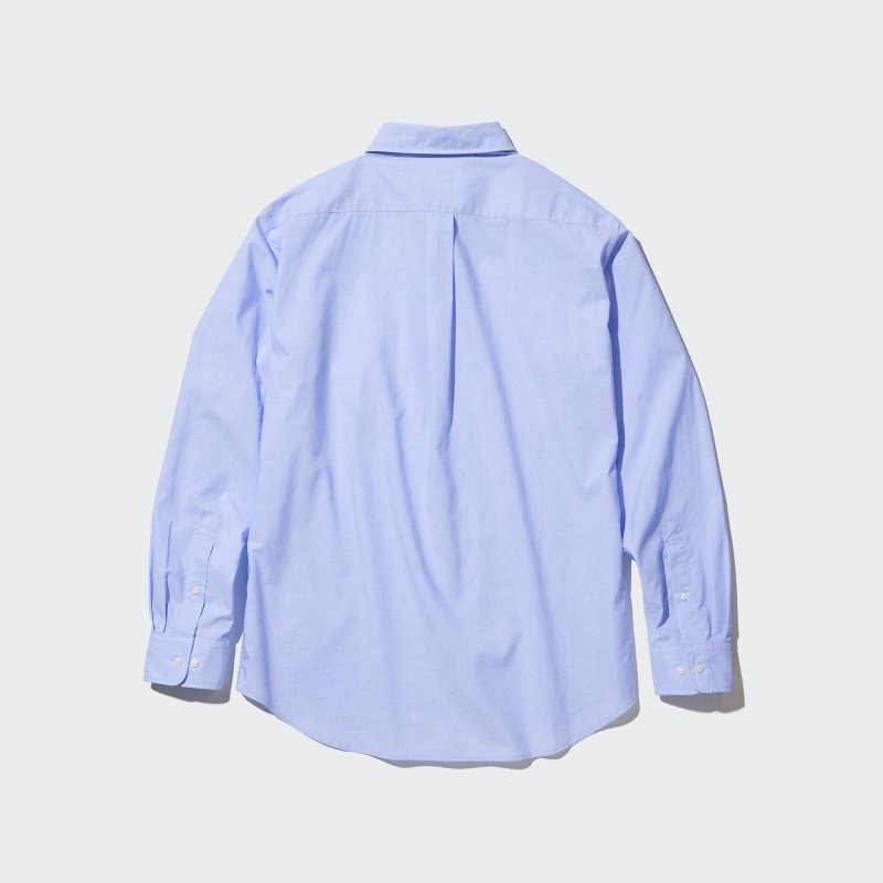 Chemises Uniqlo Extra Fine Cotton Broadcloth Long-sleeve Homme Bleu | 6143010