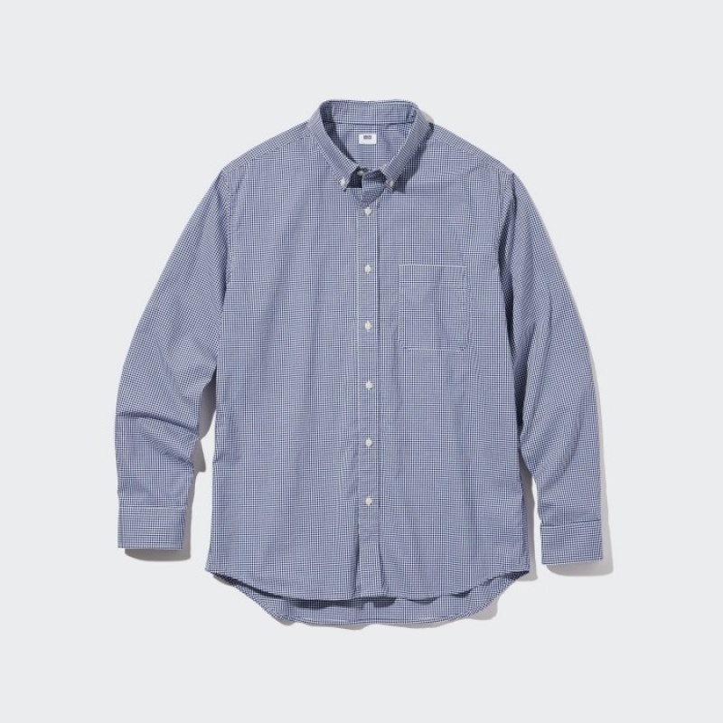 Chemises Uniqlo Extra Fine Cotton Broadcloth Checked Casual Femme Bleu | 1064491