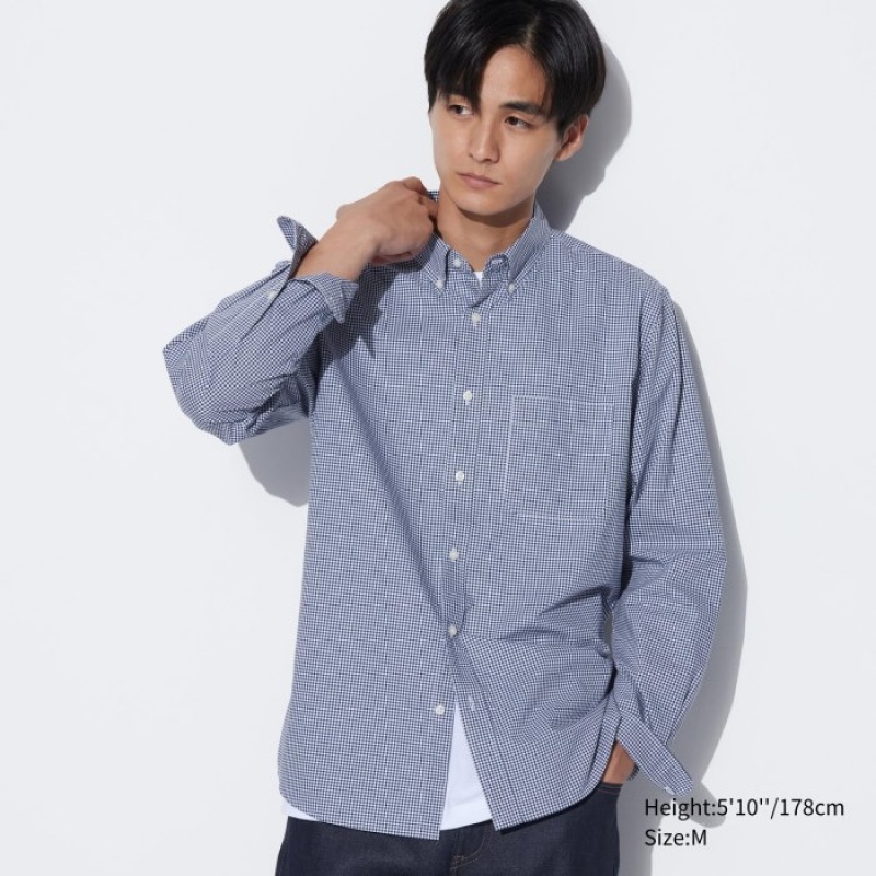Chemises Uniqlo Extra Fine Cotton Broadcloth Checked Casual Femme Bleu | 1064491