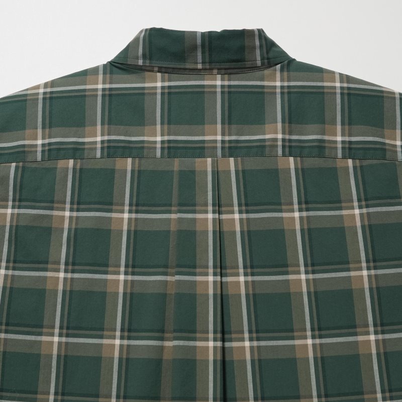 Chemises Uniqlo Extra Fine Cotton Broadcloth Checked Long-sleeve Homme Vert Olive | 6669856