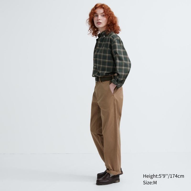 Chemises Uniqlo Extra Fine Cotton Broadcloth Checked Long-sleeve Homme Vert Olive | 6669856