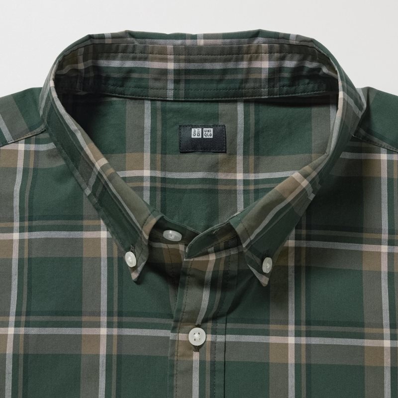 Chemises Uniqlo Extra Fine Cotton Broadcloth Checked Long-sleeve Homme Vert Olive | 6669856