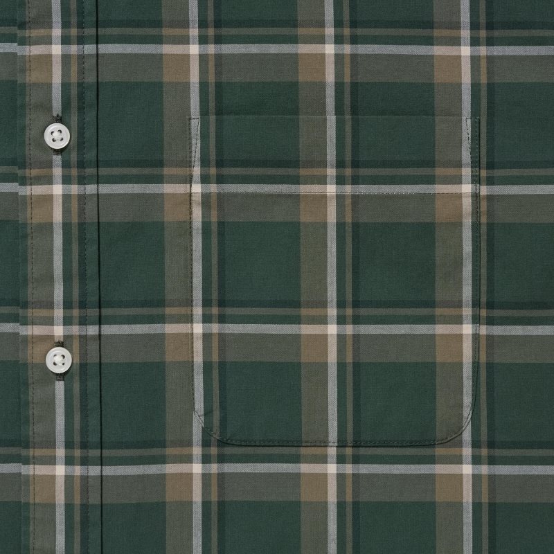 Chemises Uniqlo Extra Fine Cotton Broadcloth Checked Long-sleeve Homme Vert Olive | 6669856