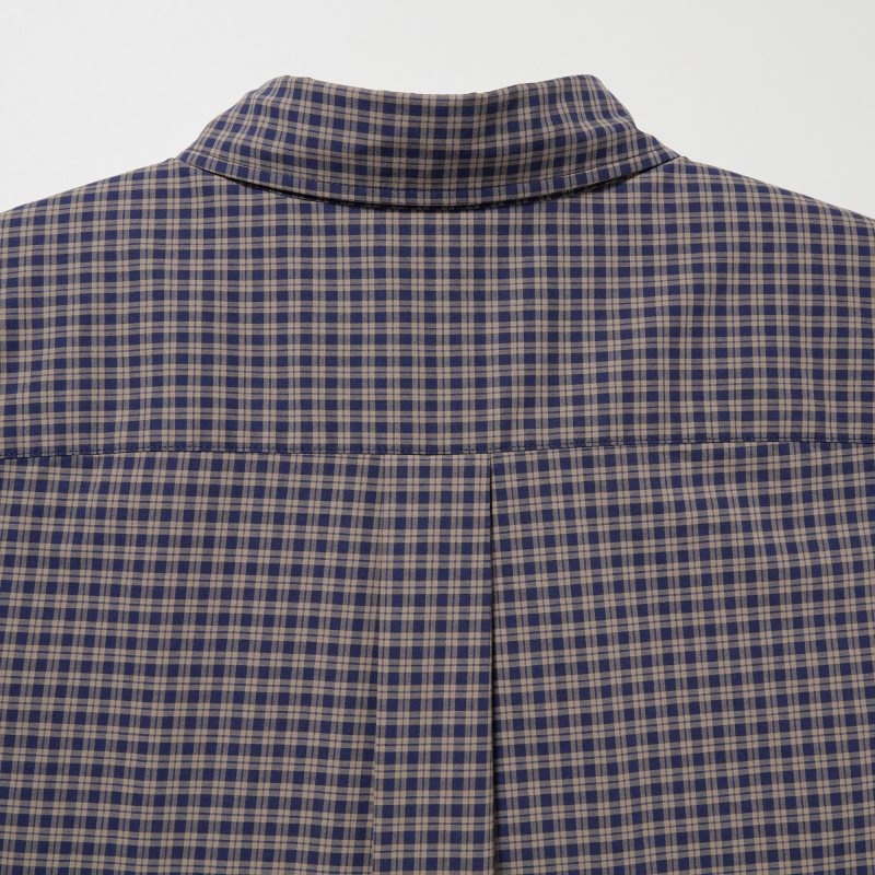 Chemises Uniqlo Extra Fine Cotton Broadcloth Checked Long-sleeve Homme Marron | 5946019