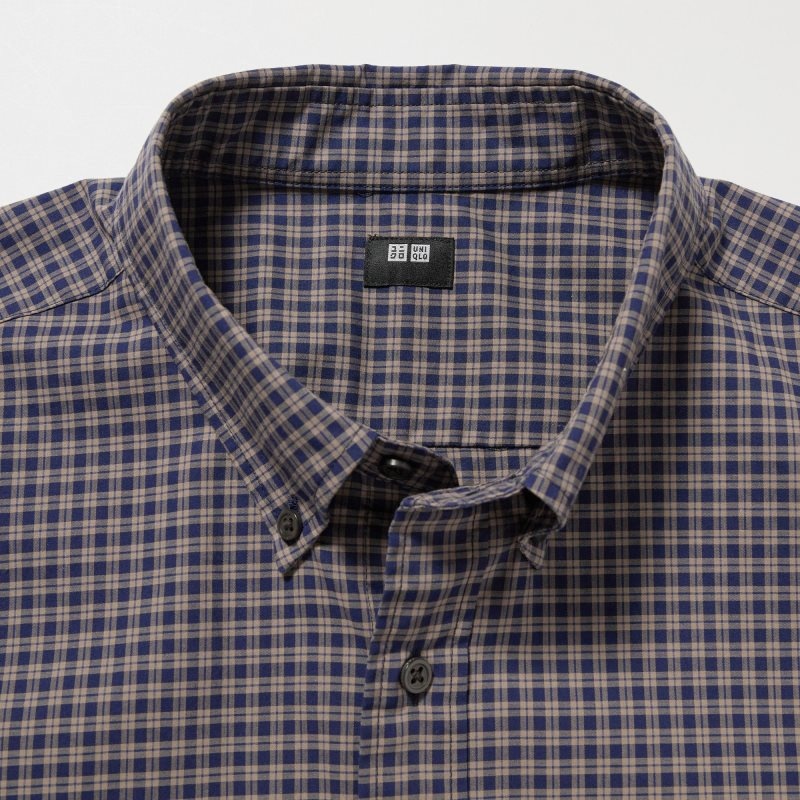 Chemises Uniqlo Extra Fine Cotton Broadcloth Checked Long-sleeve Homme Marron | 5946019