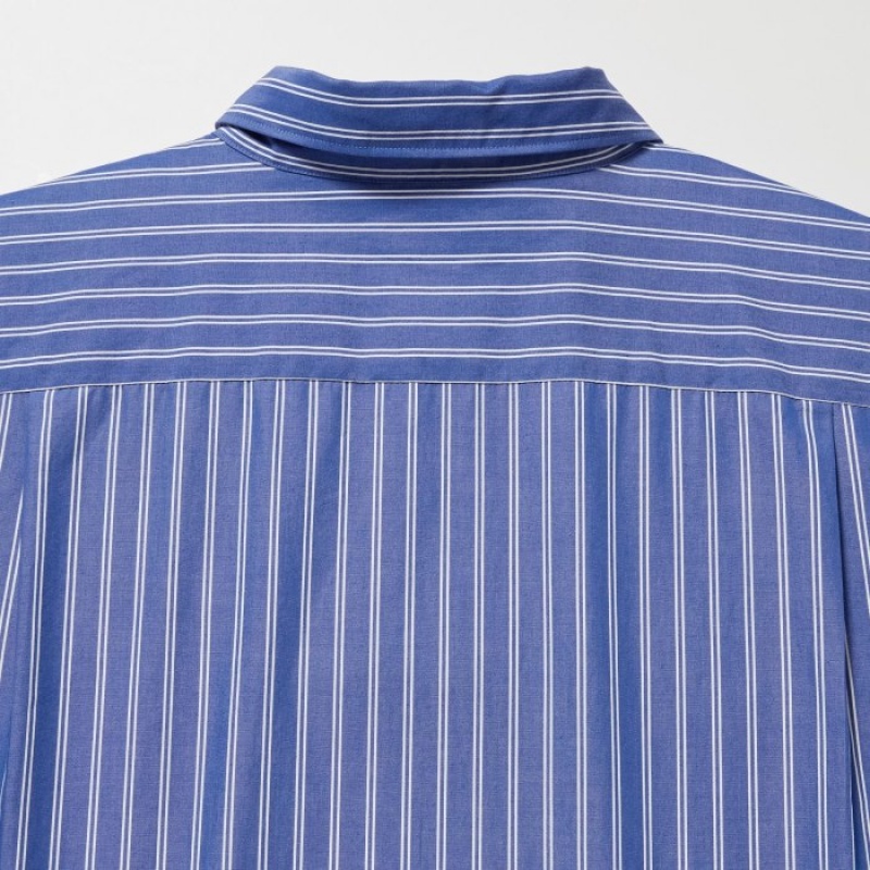 Chemises Uniqlo Extra Fine Cotton Broadcloth Striped Casual Femme Bleu | 9701671
