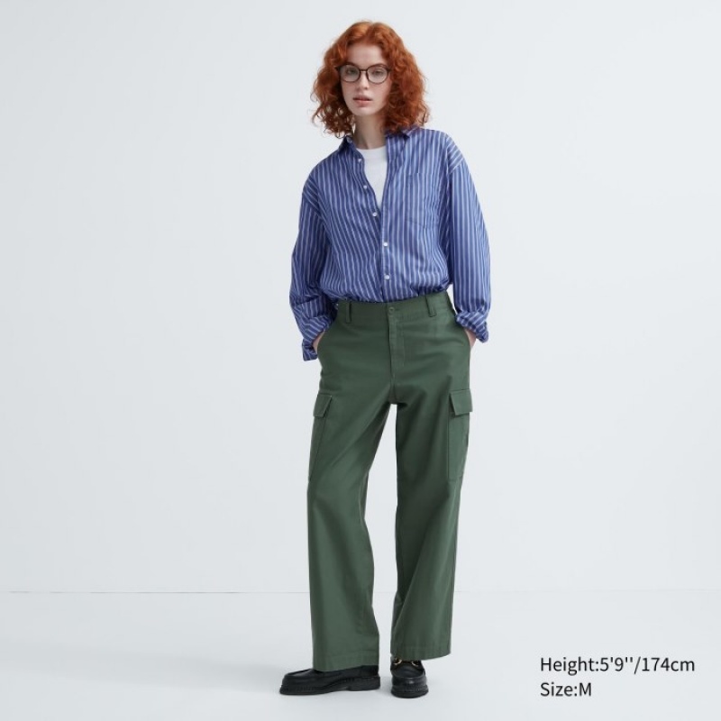 Chemises Uniqlo Extra Fine Cotton Broadcloth Striped Casual Femme Bleu | 9701671