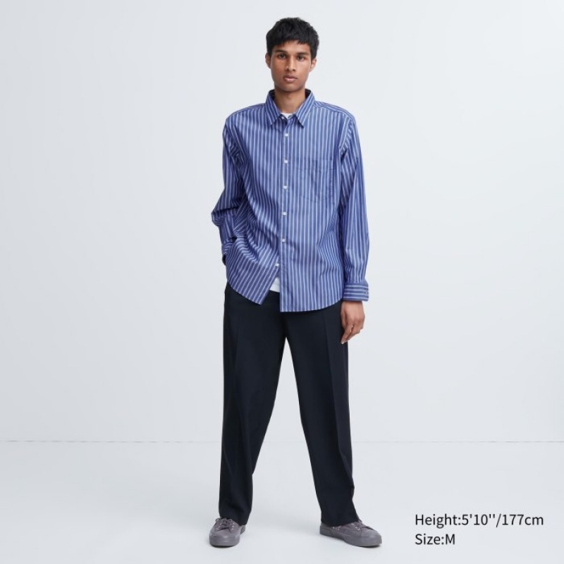 Chemises Uniqlo Extra Fine Cotton Broadcloth Striped Casual Femme Bleu | 9701671